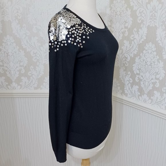 Papaya Black with Silver Sequins Holiday Sweater Juniors Size Medium - Picture 2 of 4